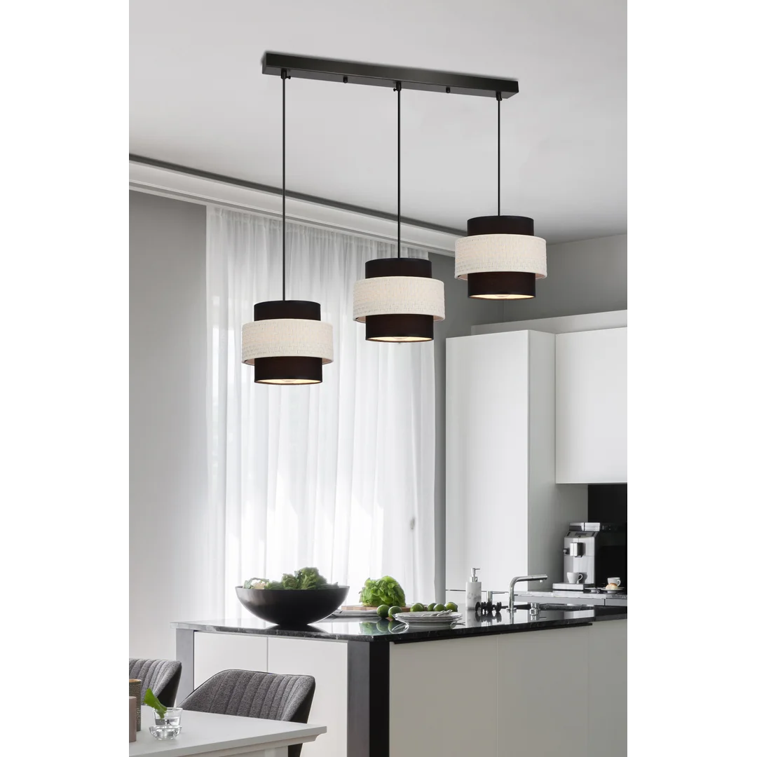 Benta lampa wisząca czarny 3x40w e27 abażur czarny+kremowy — zdjęcie 2