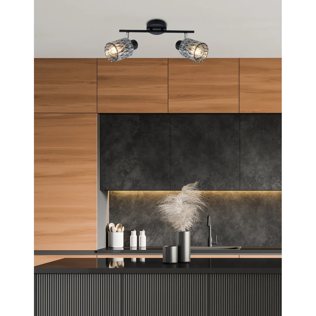 BILL LAMPA SUFITOWA LISTWA CZARNY 2X40W E27 KLOSZ DYMIONY — zdjęcie 2