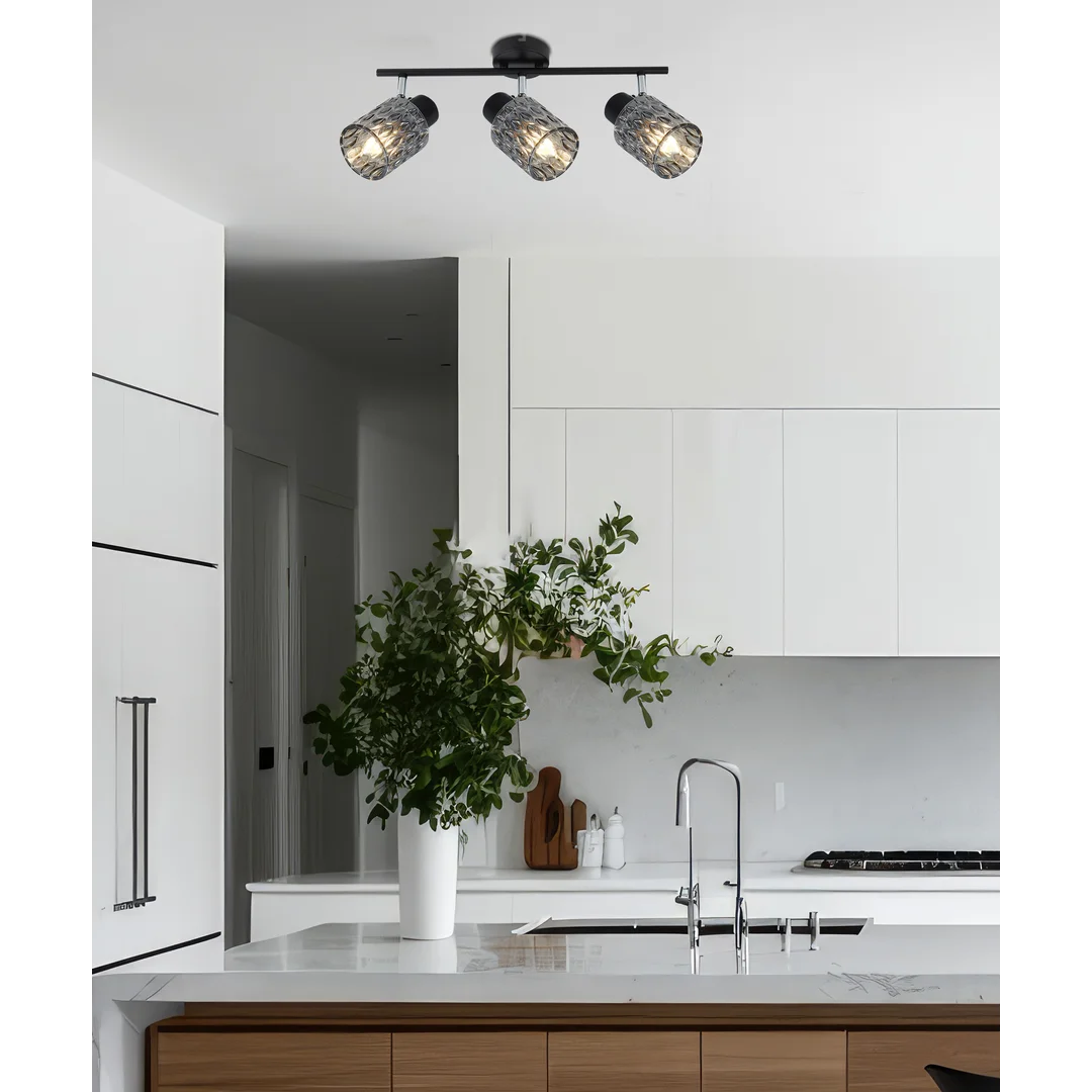 BILL LAMPA SUFITOWA LISTWA CZARNY 3X40W E27 KLOSZ DYMIONY — zdjęcie 2