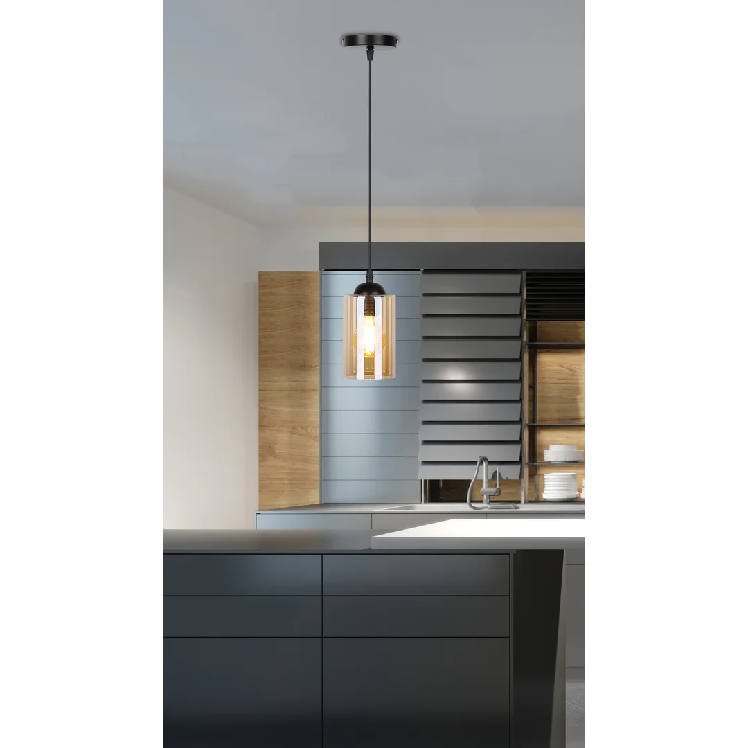 Bistro lampa wisząca czarny 1x40w e27 klosz brązowy — zdjęcie 3