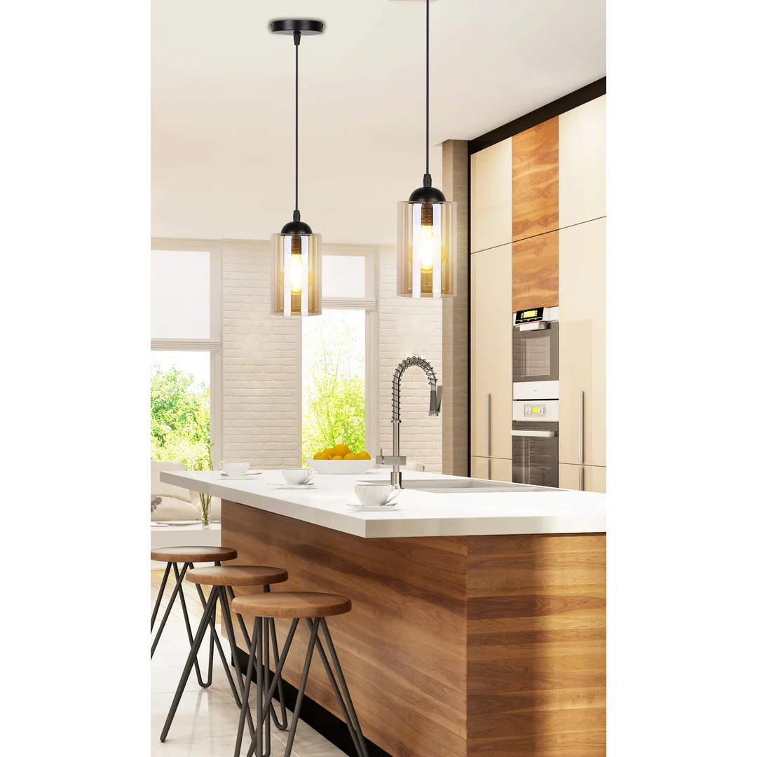 Bistro lampa wisząca czarny 1x40w e27 klosz brązowy — zdjęcie 6