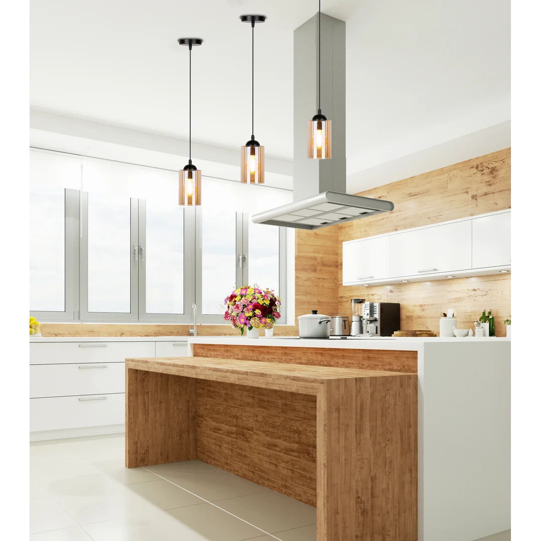 Bistro lampa wisząca czarny 1x40w e27 klosz brązowy — zdjęcie 7