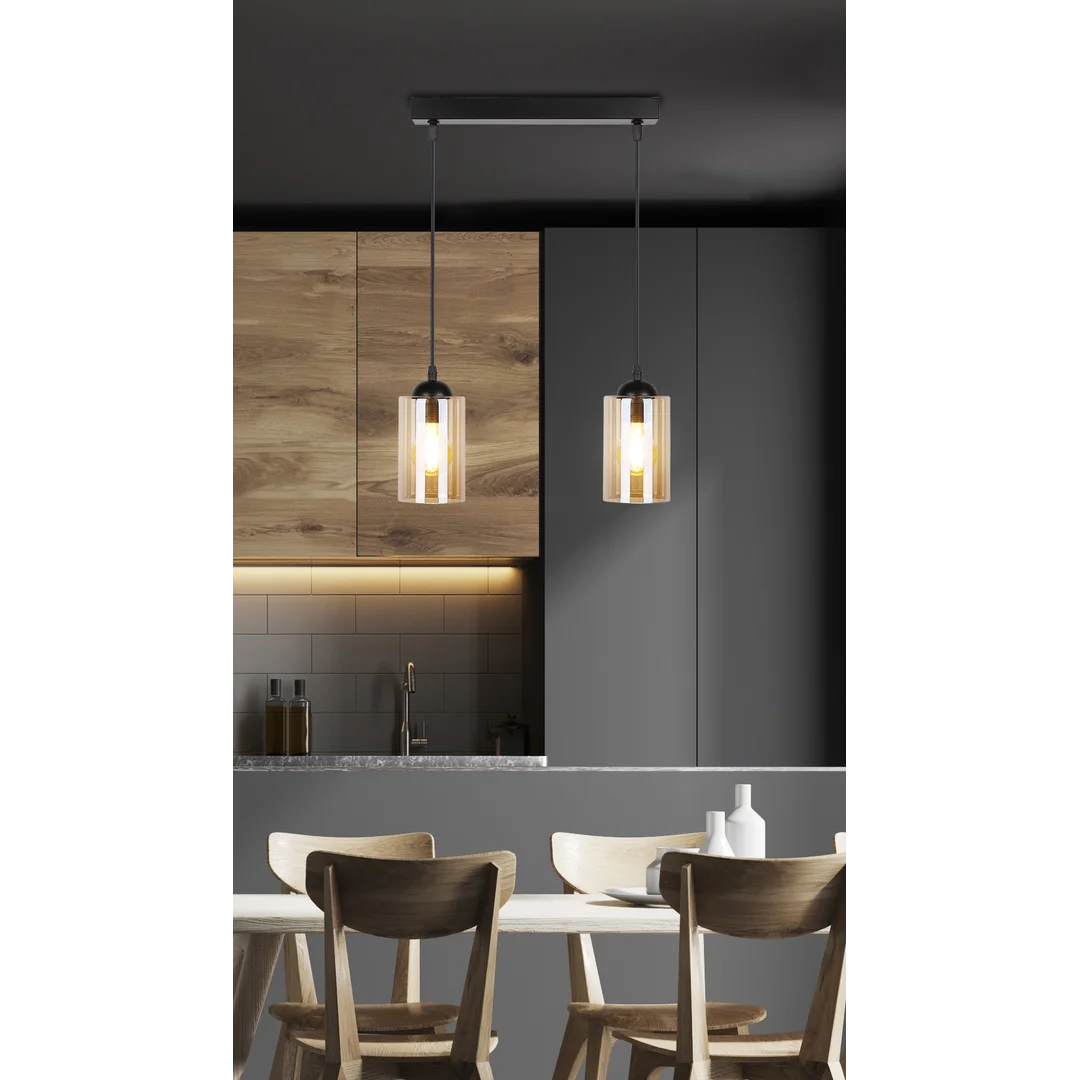 Bistro lampa wisząca czarny 2x40w e27 klosz brązowy — zdjęcie 3