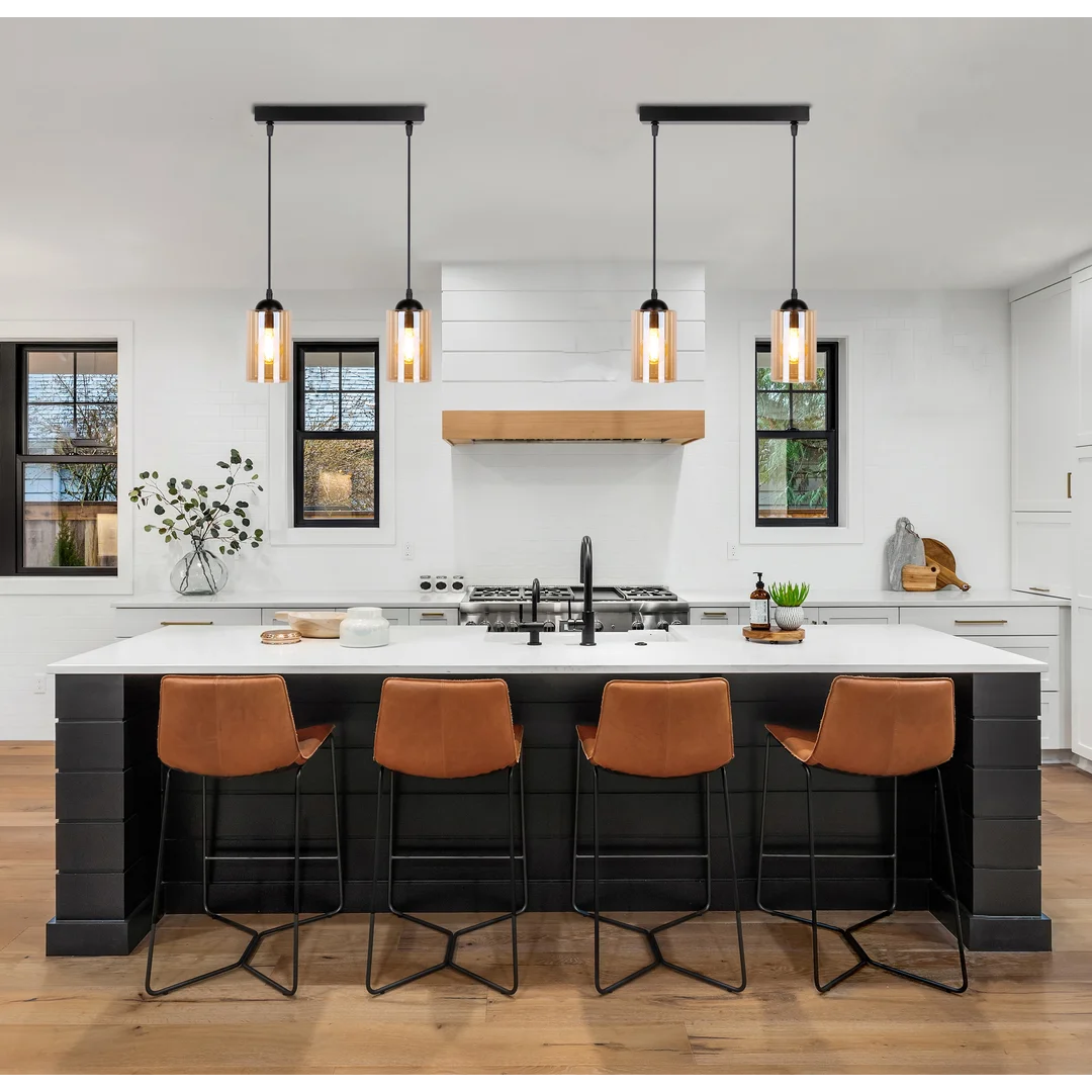 Bistro lampa wisząca czarny 2x40w e27 klosz brązowy — zdjęcie 4