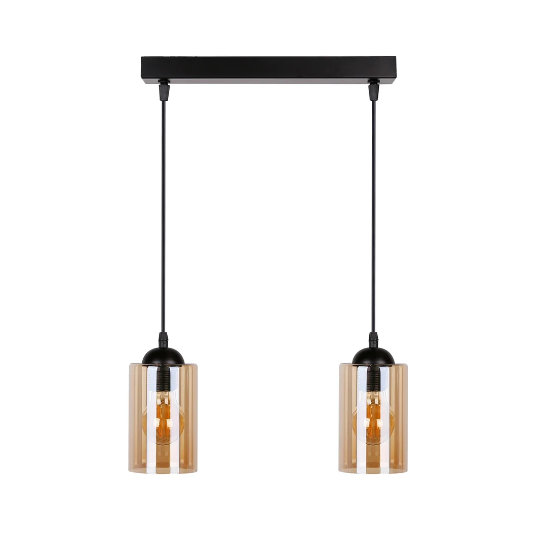 Bistro lampa wisząca czarny 2x40w e27 klosz brązowy — zdjęcie 5