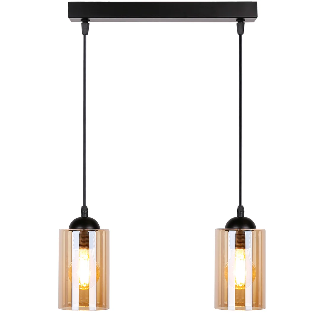 Bistro lampa wisząca czarny 2x40w e27 klosz brązowy — zdjęcie 6