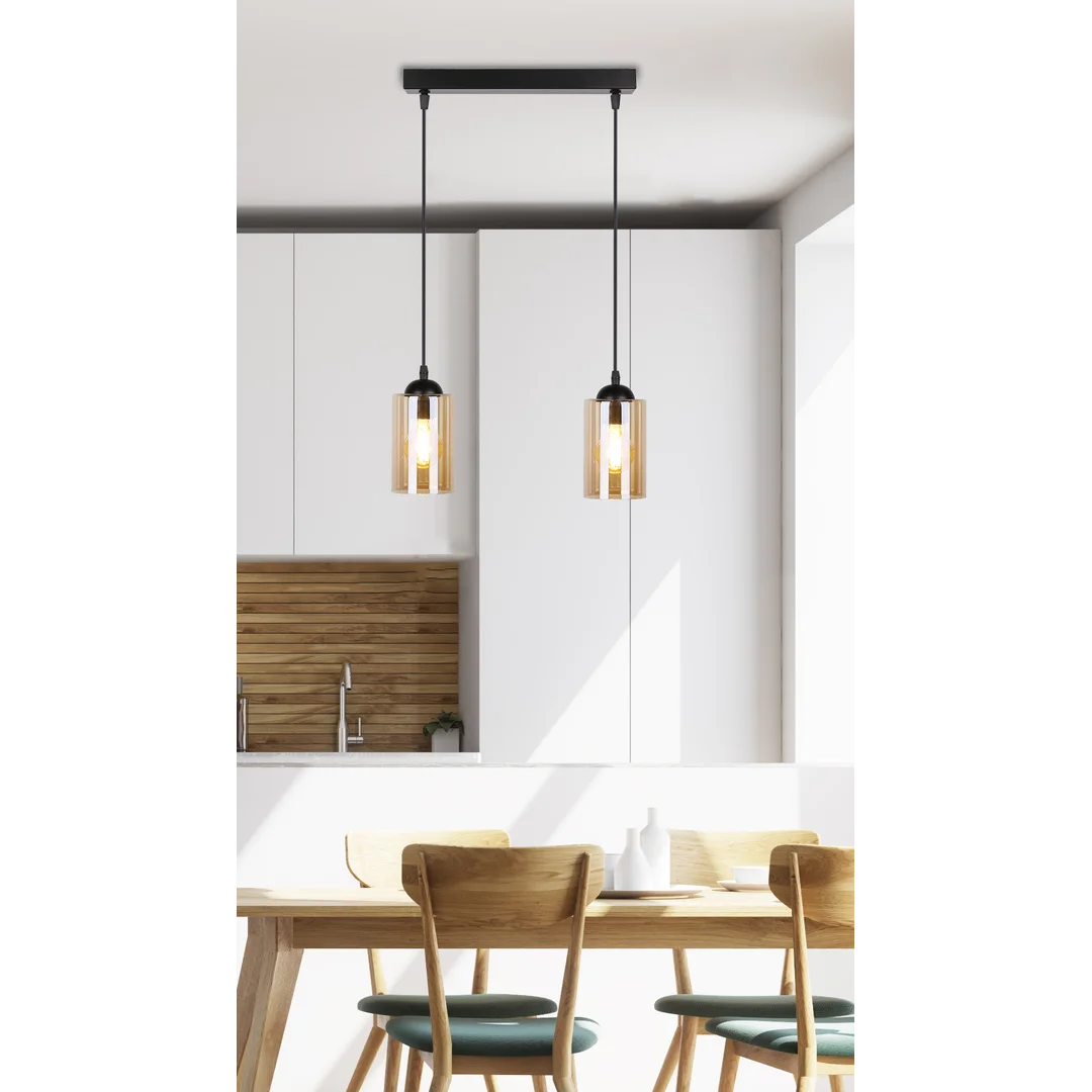 Bistro lampa wisząca czarny 2x40w e27 klosz brązowy — zdjęcie 8