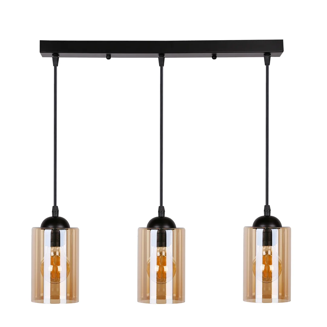 Bistro lampa wisząca czarny 3x40w e27 klosz brązowy — zdjęcie 2