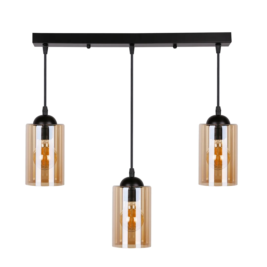 Bistro lampa wisząca czarny 3x40w e27 klosz brązowy — zdjęcie 4