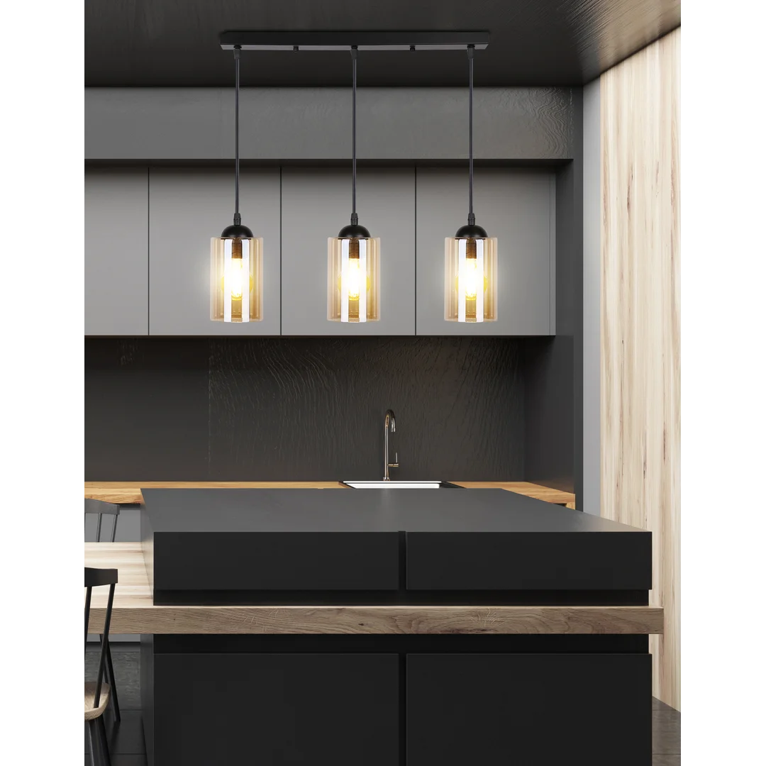 Bistro lampa wisząca czarny 3x40w e27 klosz brązowy — zdjęcie 5