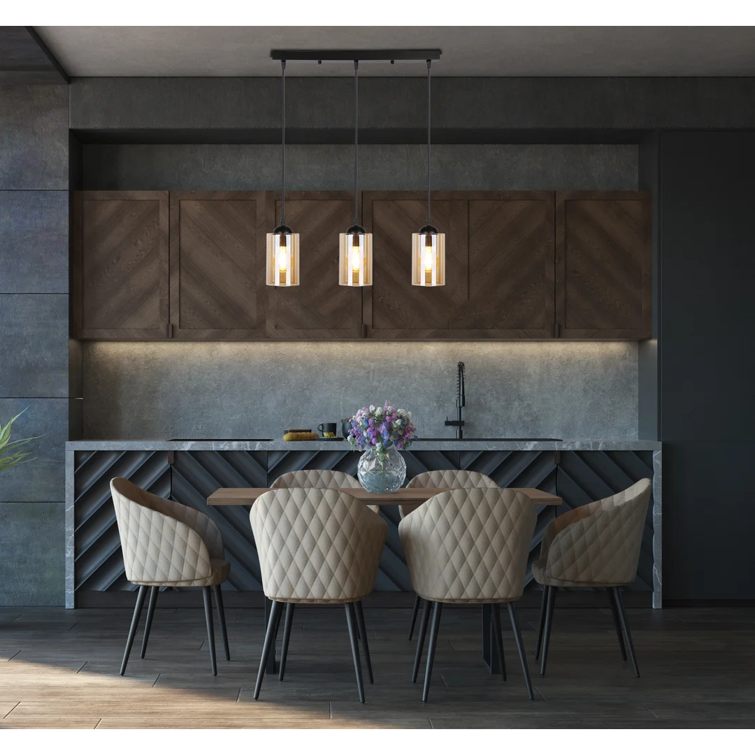 Bistro lampa wisząca czarny 3x40w e27 klosz brązowy — zdjęcie 6