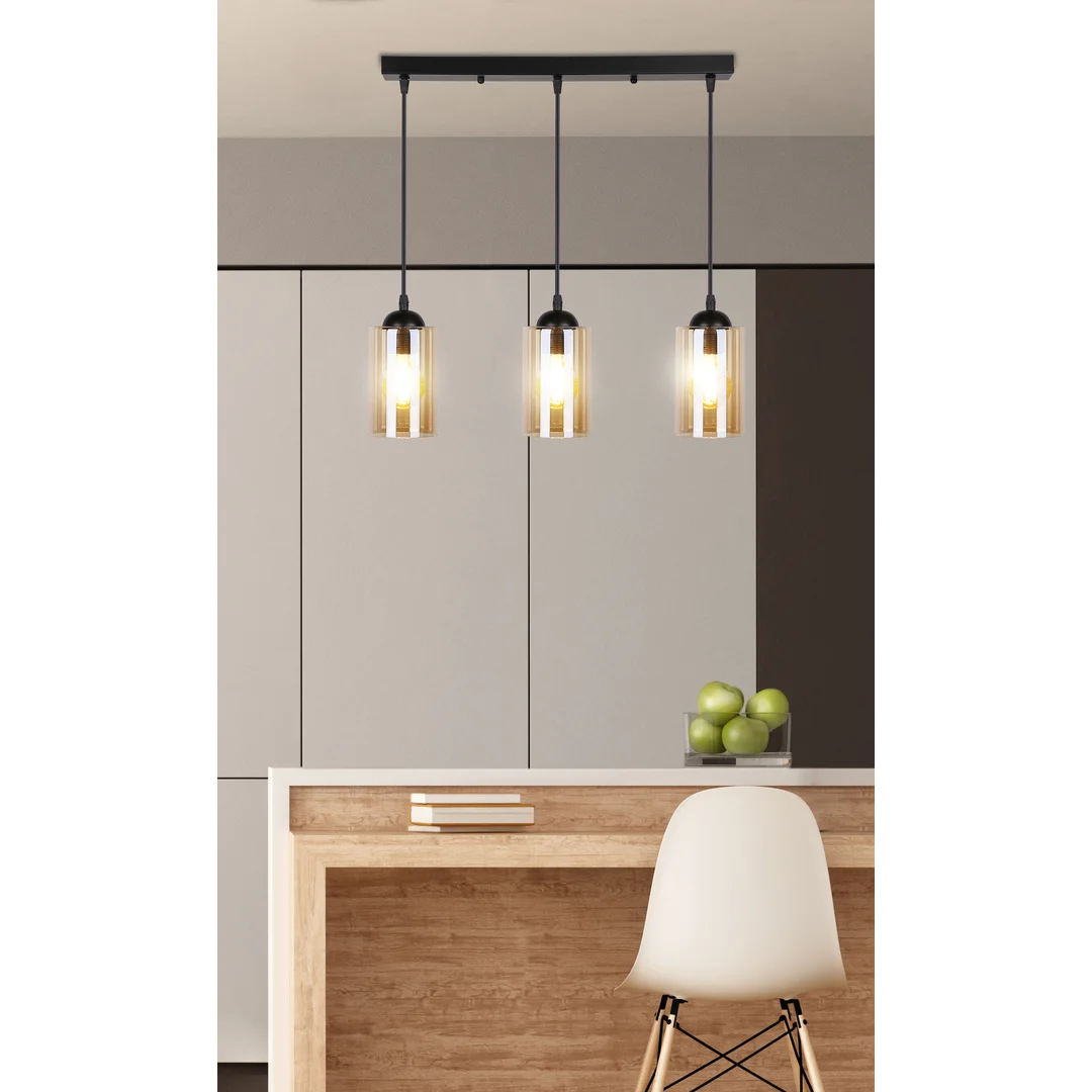 Bistro lampa wisząca czarny 3x40w e27 klosz brązowy — zdjęcie 7