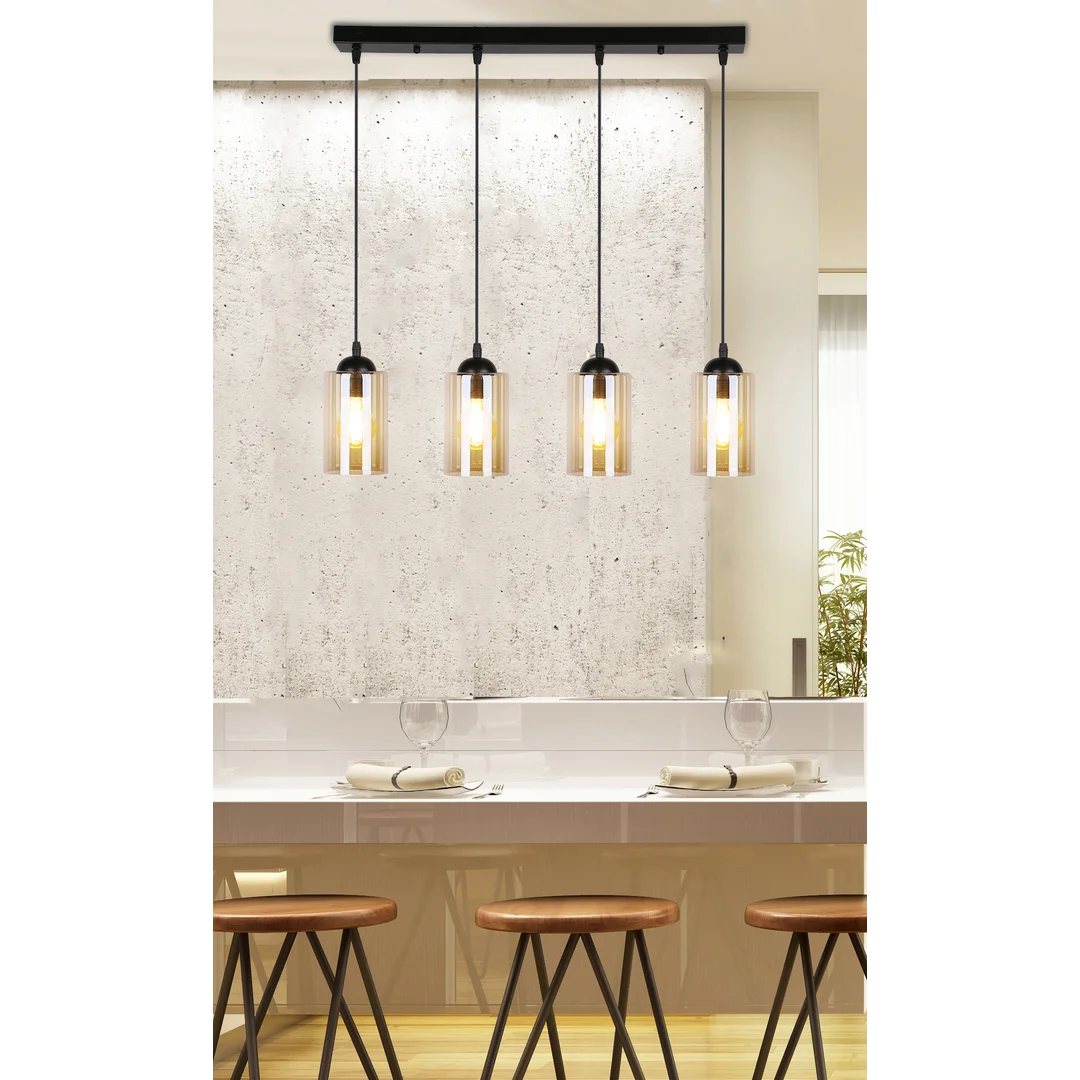 Bistro lampa wisząca czarny 4x40w e27 klosz brązowy — zdjęcie 3