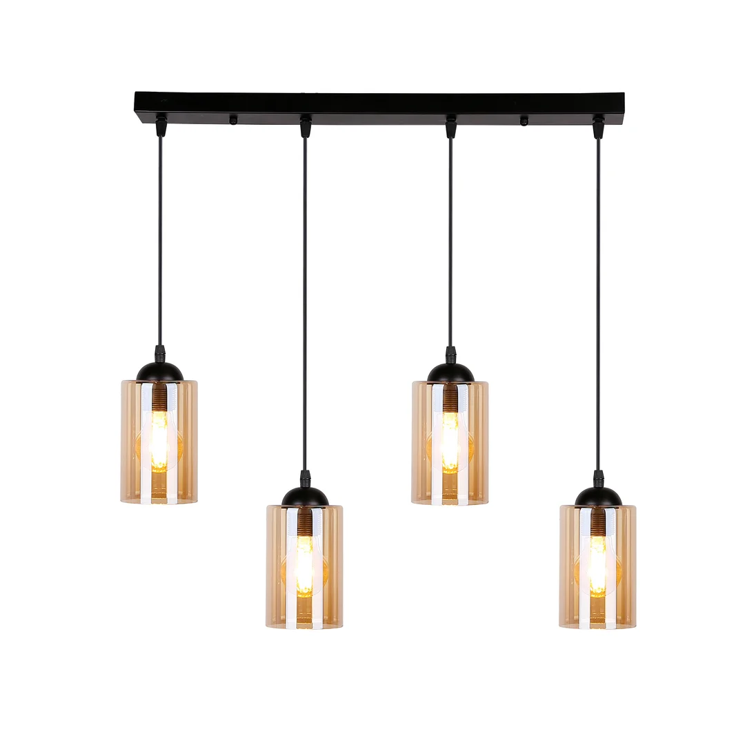 Bistro lampa wisząca czarny 4x40w e27 klosz brązowy — zdjęcie 4