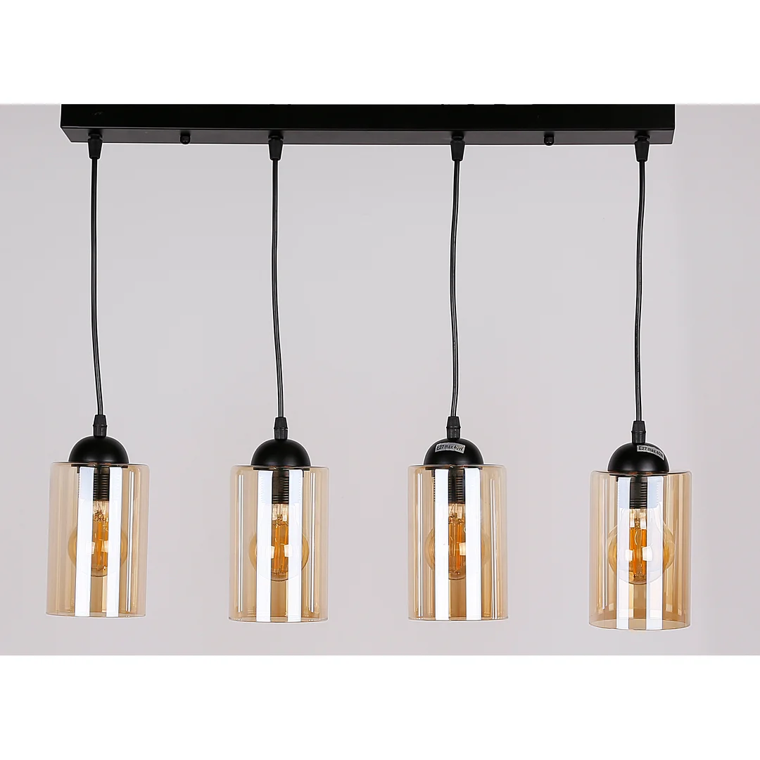 Bistro lampa wisząca czarny 4x40w e27 klosz brązowy — zdjęcie 5
