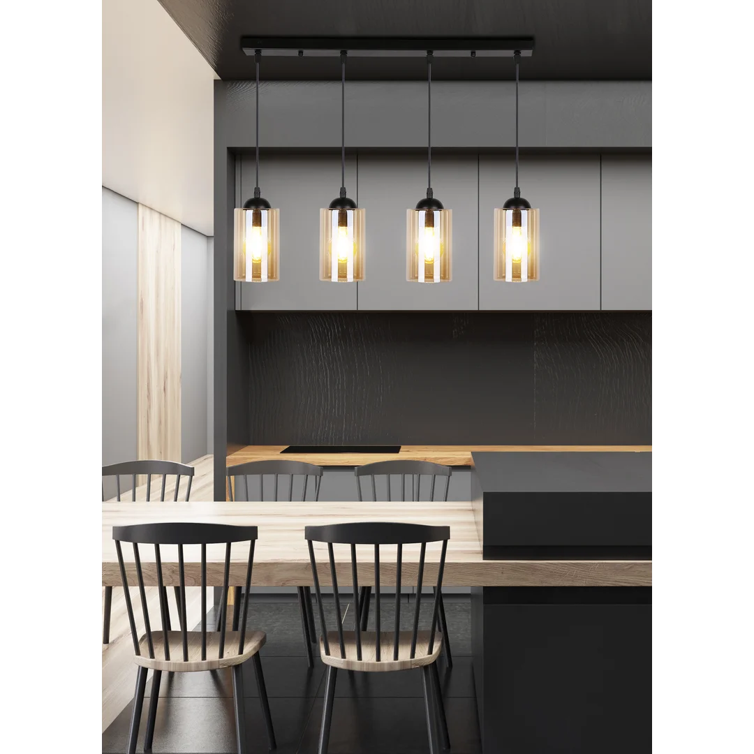 Bistro lampa wisząca czarny 4x40w e27 klosz brązowy — zdjęcie 6