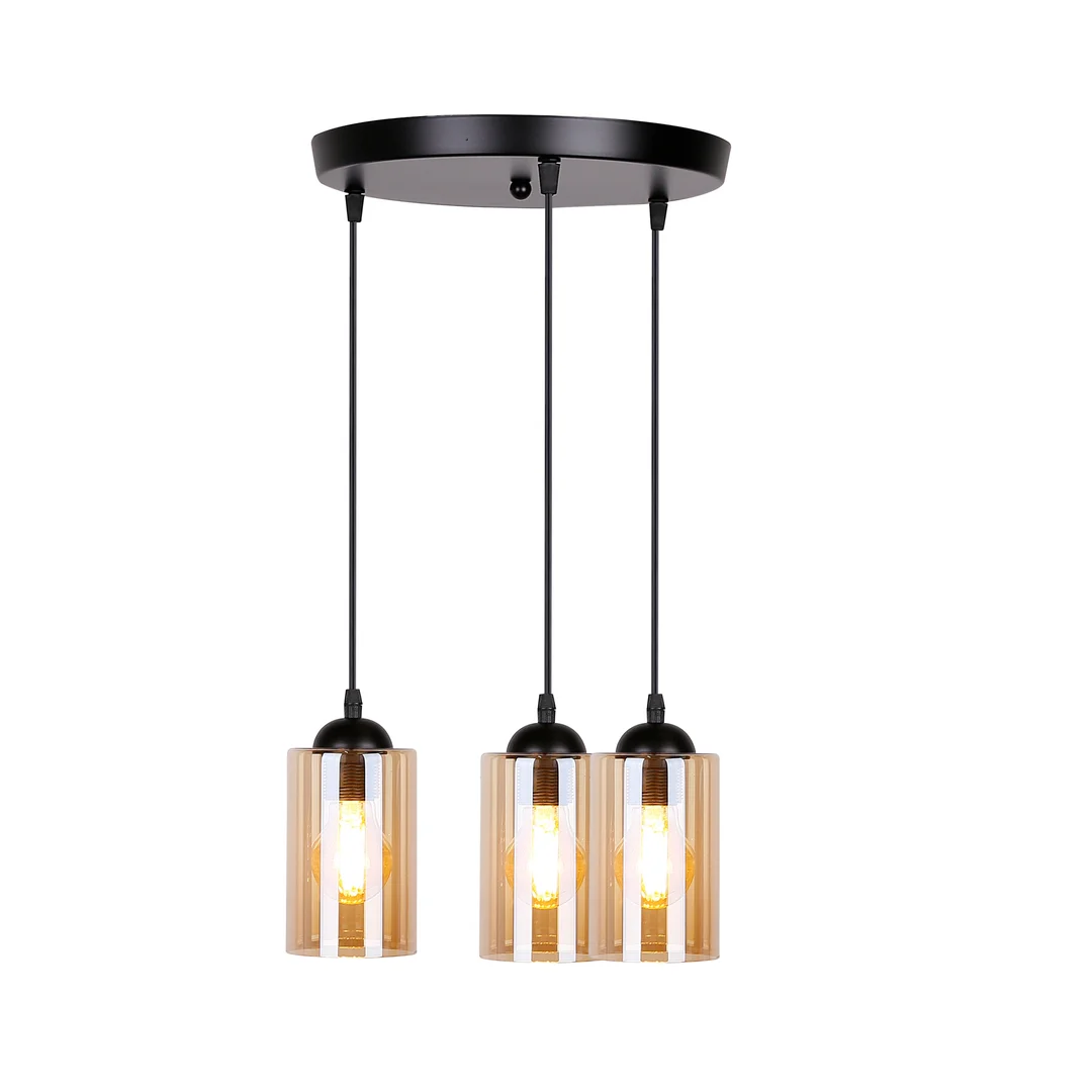 Bistro lampa wisząca czarny talerz 3x40w e27 klosz brązowy — zdjęcie 4