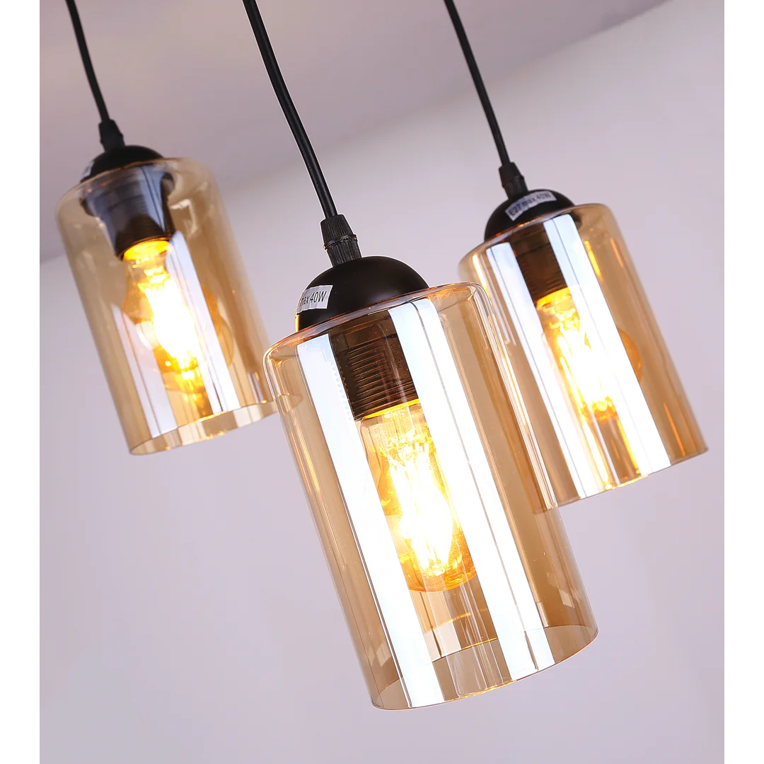 Bistro lampa wisząca czarny talerz 3x40w e27 klosz brązowy — zdjęcie 5