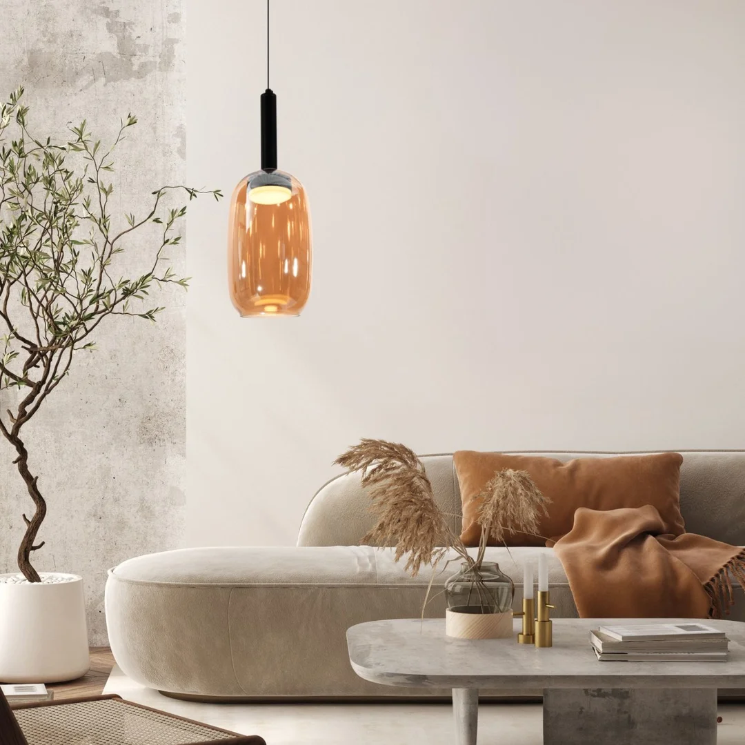 BUENO lampa wisząca czarny 1x9W GX53 klosz bezbarwny+bursztynowy — zdjęcie 3