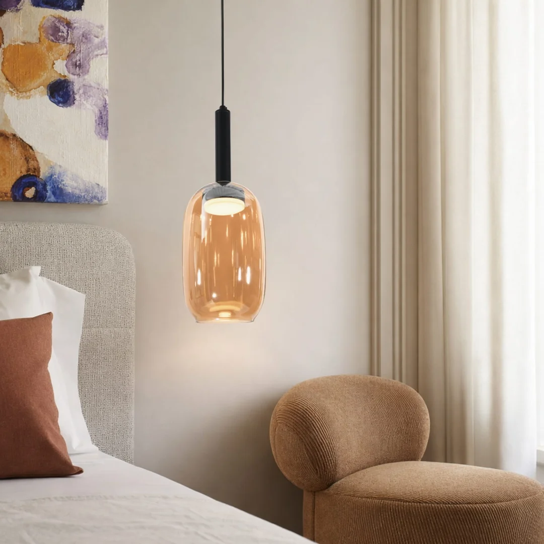 BUENO lampa wisząca czarny 1x9W GX53 klosz bezbarwny+bursztynowy — zdjęcie 4