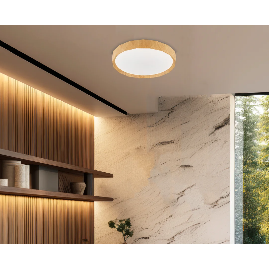CADIX LAMPA SUFITOWA PLAFON BIAŁY+DREWNIANY 24W LED 38,5 CM KLOSZ BIAŁY — zdjęcie 2