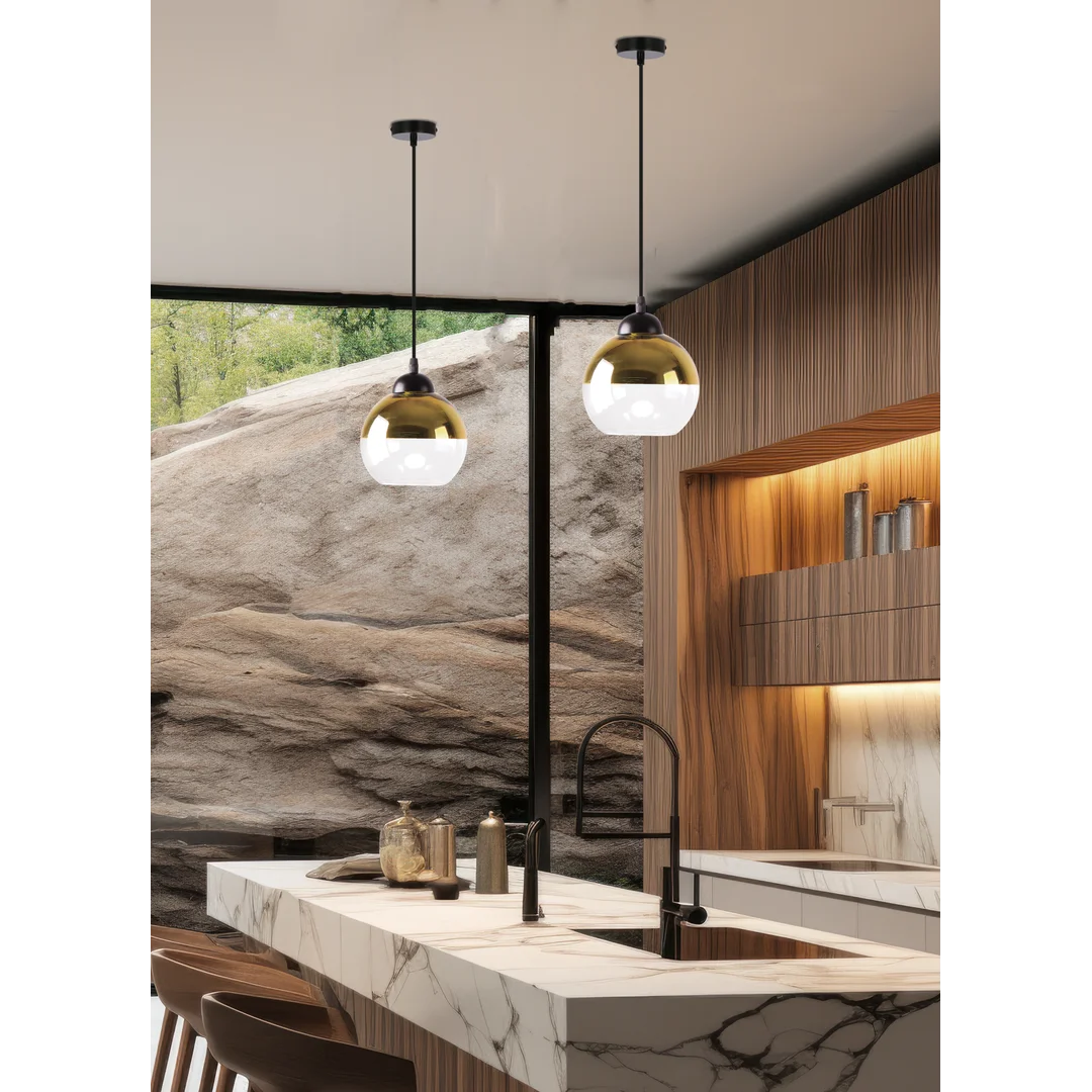 CONTESSA LAMPA WISZĄCA CZARNY 1X40 E27 KLOSZ ZŁOTY — zdjęcie 2