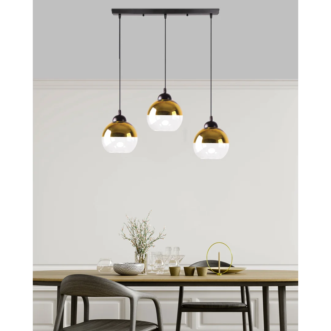 CONTESSA LAMPA WISZĄCA CZARNY 3X40 E27 KLOSZ ZŁOTY — zdjęcie 2