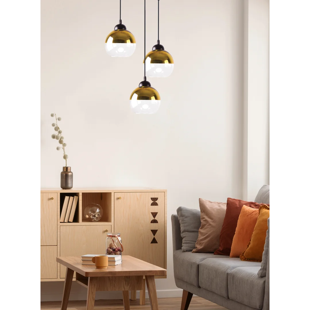 CONTESSA LAMPA WISZĄCA TALERZ CZARNY 3X40 E27 KLOSZ ZŁOTY — zdjęcie 2