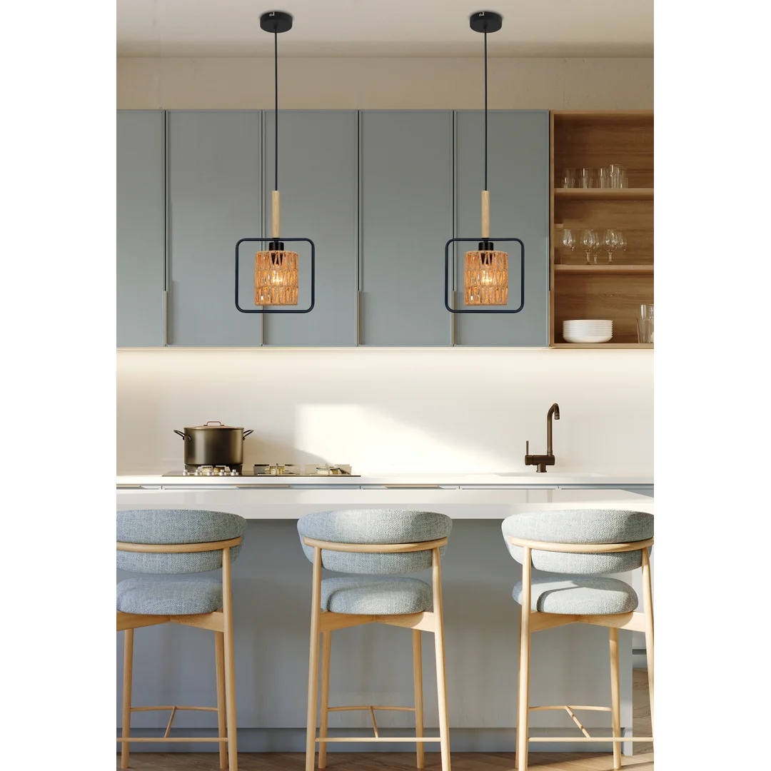 CROWN LAMPA WISZĄCA CZARNY 1X40W E27 ABAŻUR BEŻOWY — zdjęcie 2