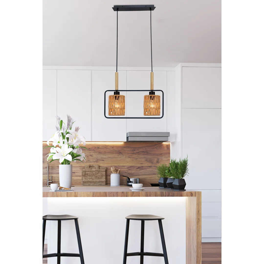 CROWN LAMPA WISZĄCA CZARNY 2X40W E27 ABAŻUR BEŻOWY — zdjęcie 2