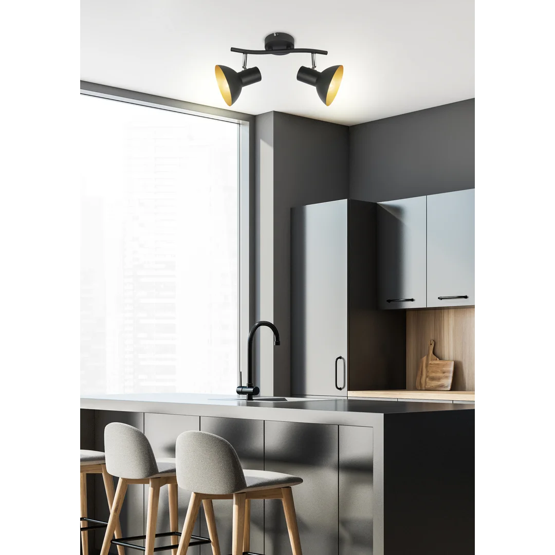 DISO LAMPA SUFITOWA LISTWA 2X40W E27 CZARNY+ZLOTO — zdjęcie 4