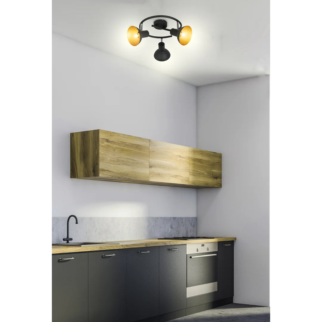 DISO LAMPA SUFITOWA SPIRALA 3X40W E27 CZARNY+ZLOTO — zdjęcie 6