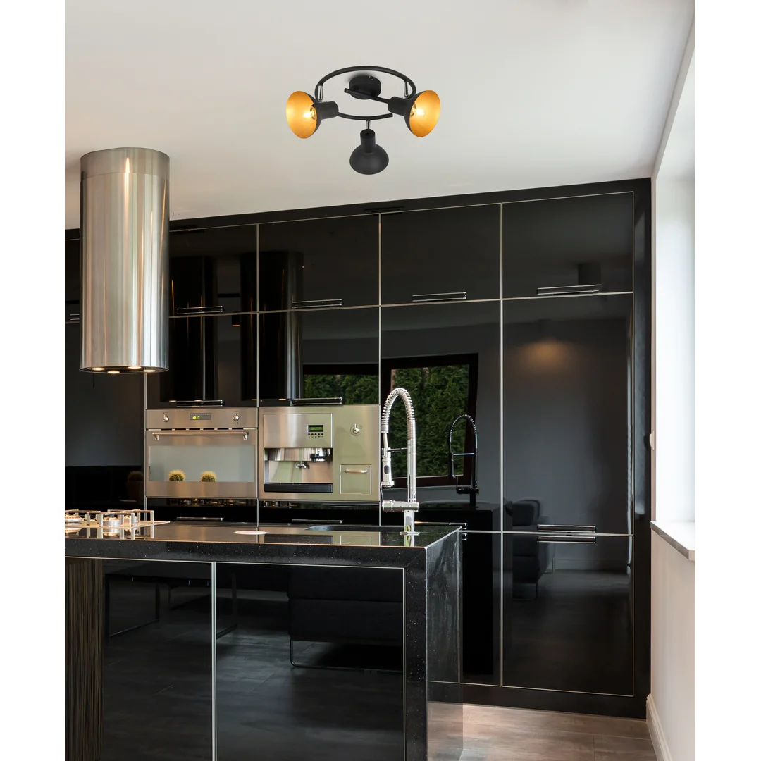 DISO LAMPA SUFITOWA SPIRALA 3X40W E27 CZARNY+ZLOTO — zdjęcie 7