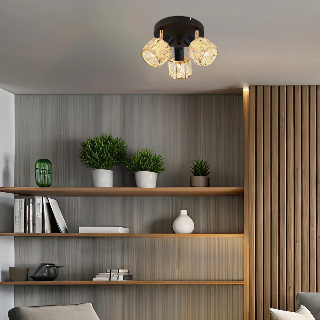 Dubai lampa sufitowa plafon czarny 3x40W E14 klosz różowy złoty kryszt transp — zdjęcie 2