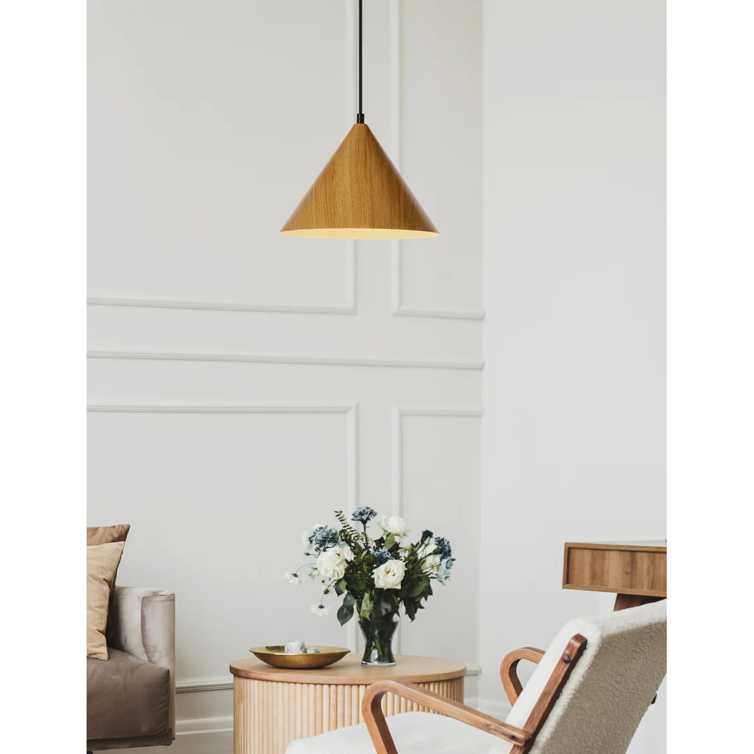 DUNCA LAMPA WISZĄCA 25 CZARNY 1X40 E27 KLOSZ JASNY DĘBOWY — zdjęcie 2