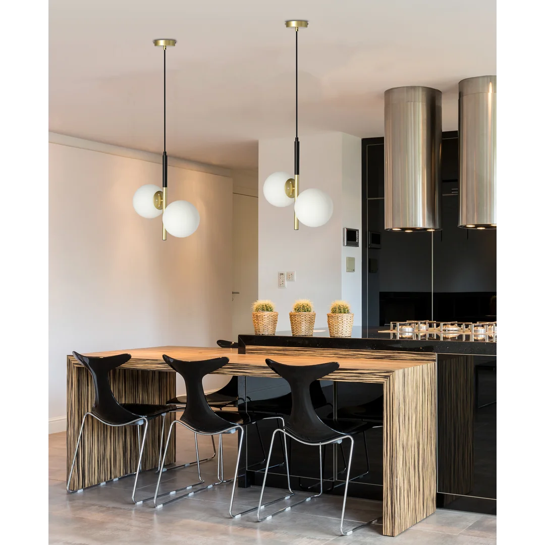 Duo lampa wisząca czarny matowy+złoty 2x15w e14 klosz biały — zdjęcie 2