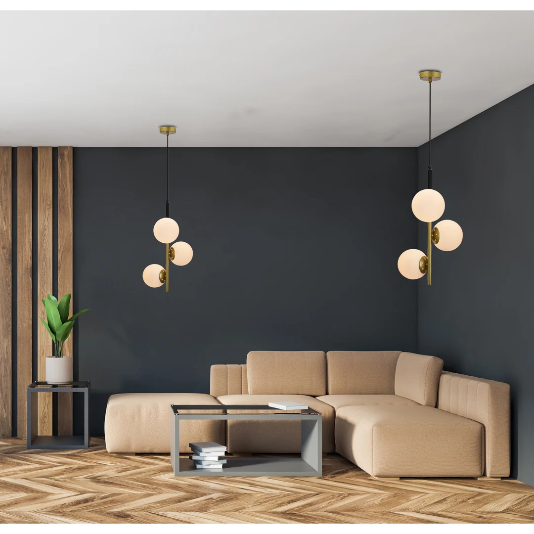 Duo lampa wisząca czarny matowy+złoty 3x15w e14 klosz biały — zdjęcie 4