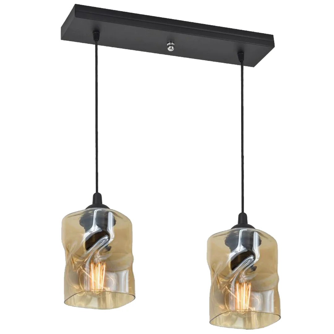 Felis lampa wisząca czarny 2x60w e27 klosz bursztynowy — zdjęcie 2