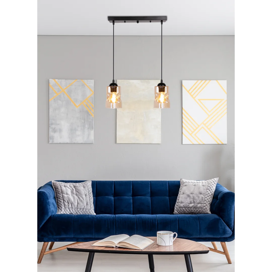 Felis lampa wisząca czarny 2x60w e27 klosz bursztynowy — zdjęcie 4
