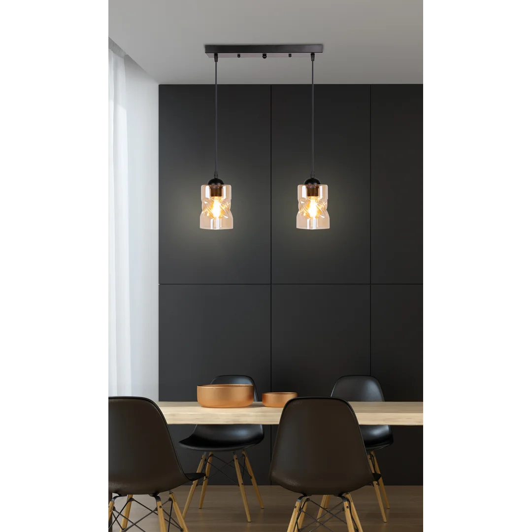 Felis lampa wisząca czarny 2x60w e27 klosz bursztynowy — zdjęcie 5