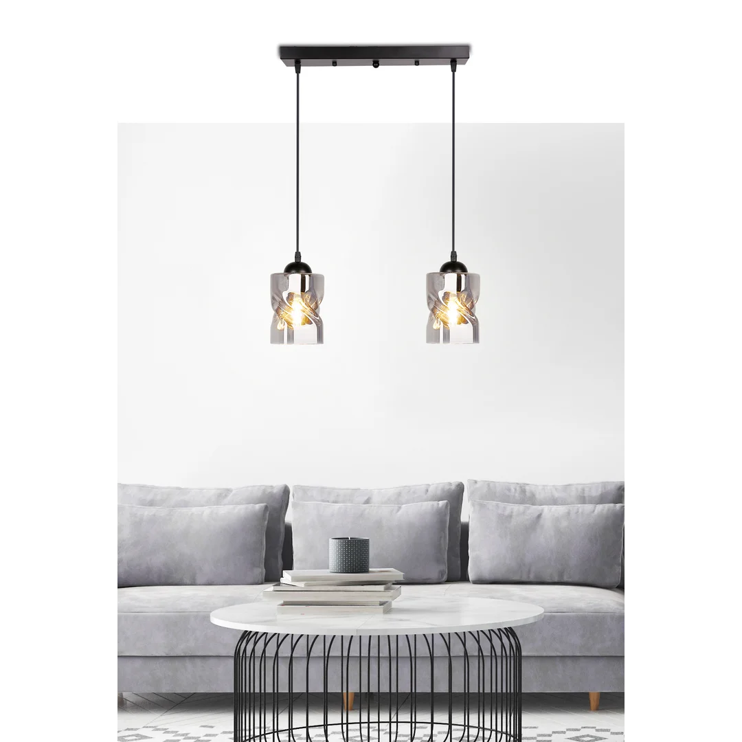 Felis lampa wisząca czarny 2x60w e27 klosz dymiony — zdjęcie 5