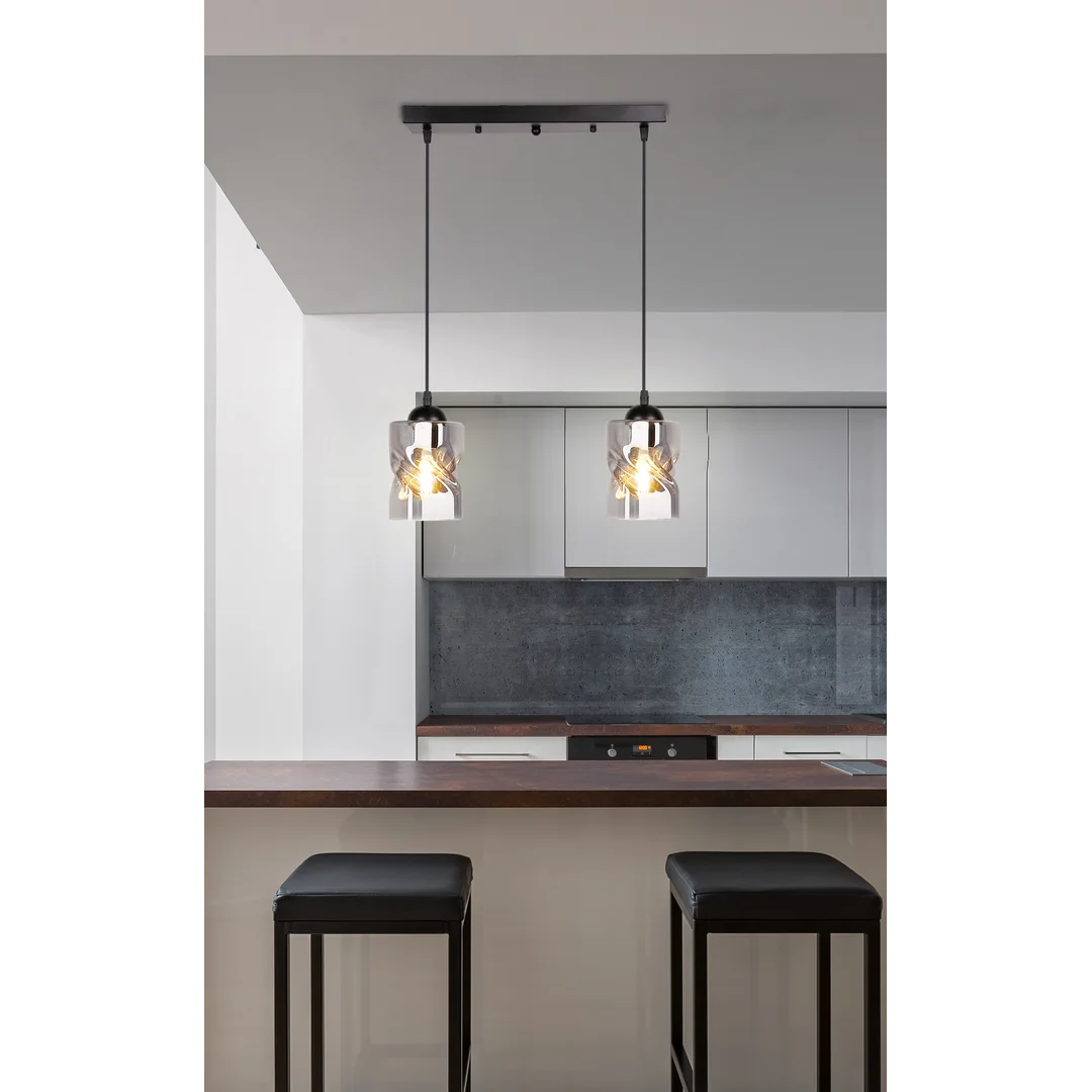 Felis lampa wisząca czarny 2x60w e27 klosz dymiony — zdjęcie 6