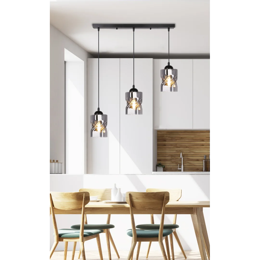 Felis lampa wisząca czarny 3x60w e27 klosz dymiony — zdjęcie 6