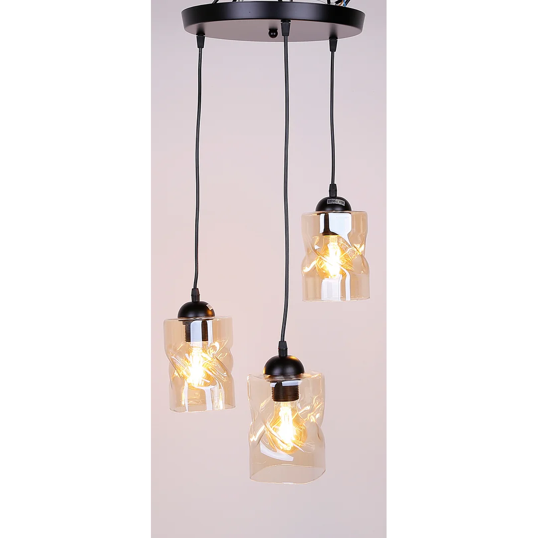 Felis lampa wisząca talerz czarny 3x60w e27 klosz bursztynowy — zdjęcie 2