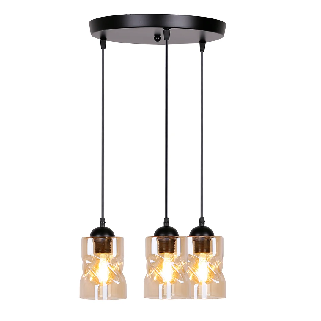 Felis lampa wisząca talerz czarny 3x60w e27 klosz bursztynowy — zdjęcie 4
