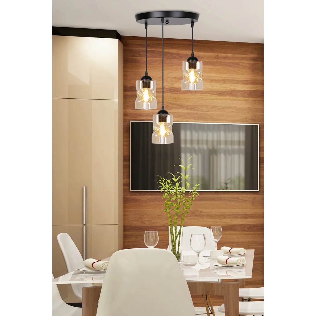 Felis lampa wisząca talerz czarny 3x60w e27 klosz bursztynowy — zdjęcie 5