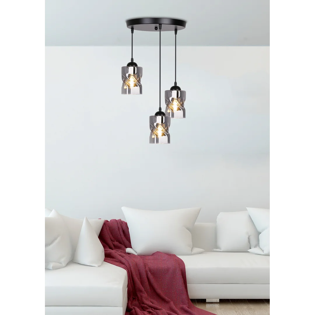 Felis lampa wisząca talerz czarny 3x60w e27 klosz dymiony — zdjęcie 4