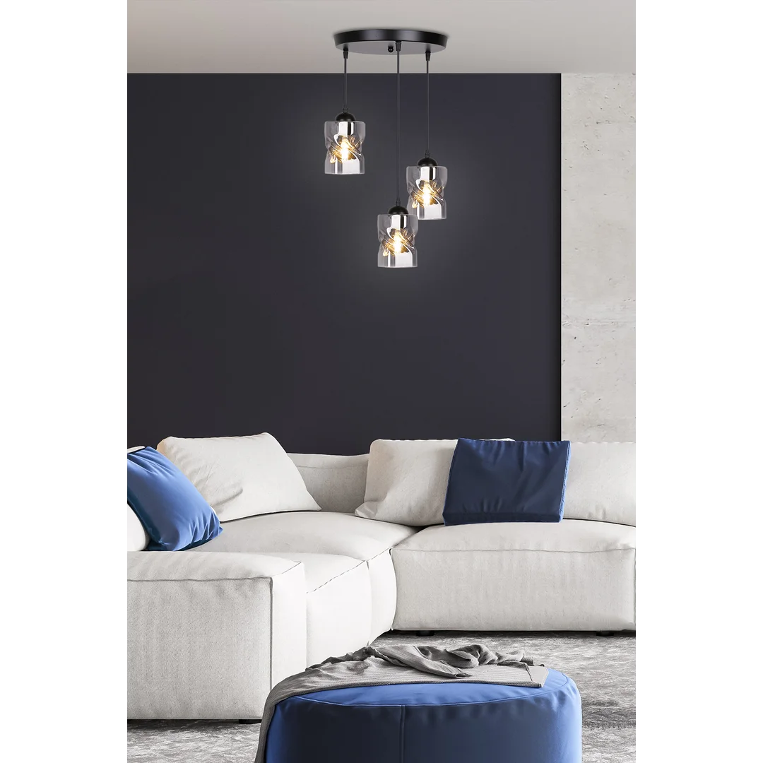 Felis lampa wisząca talerz czarny 3x60w e27 klosz dymiony — zdjęcie 5