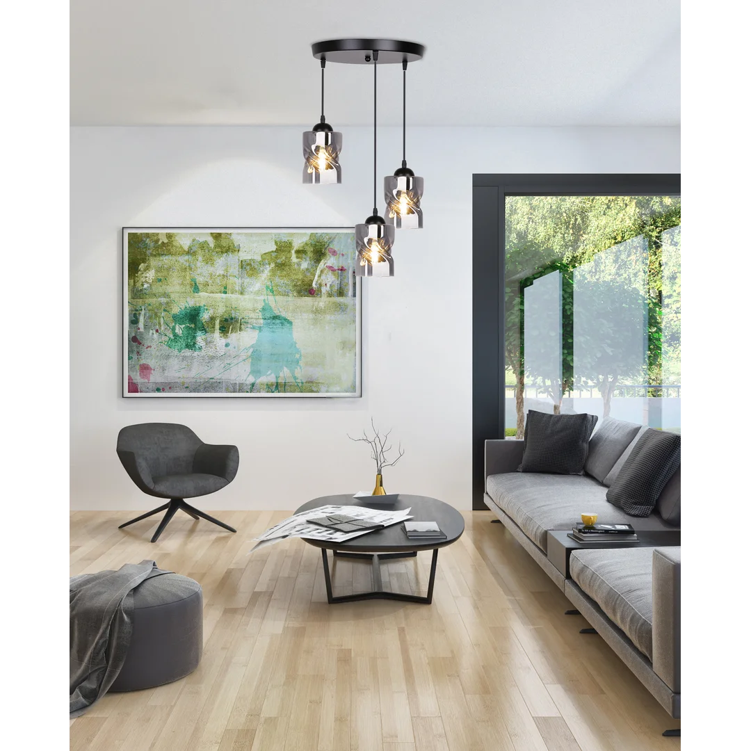 Felis lampa wisząca talerz czarny 3x60w e27 klosz dymiony — zdjęcie 6