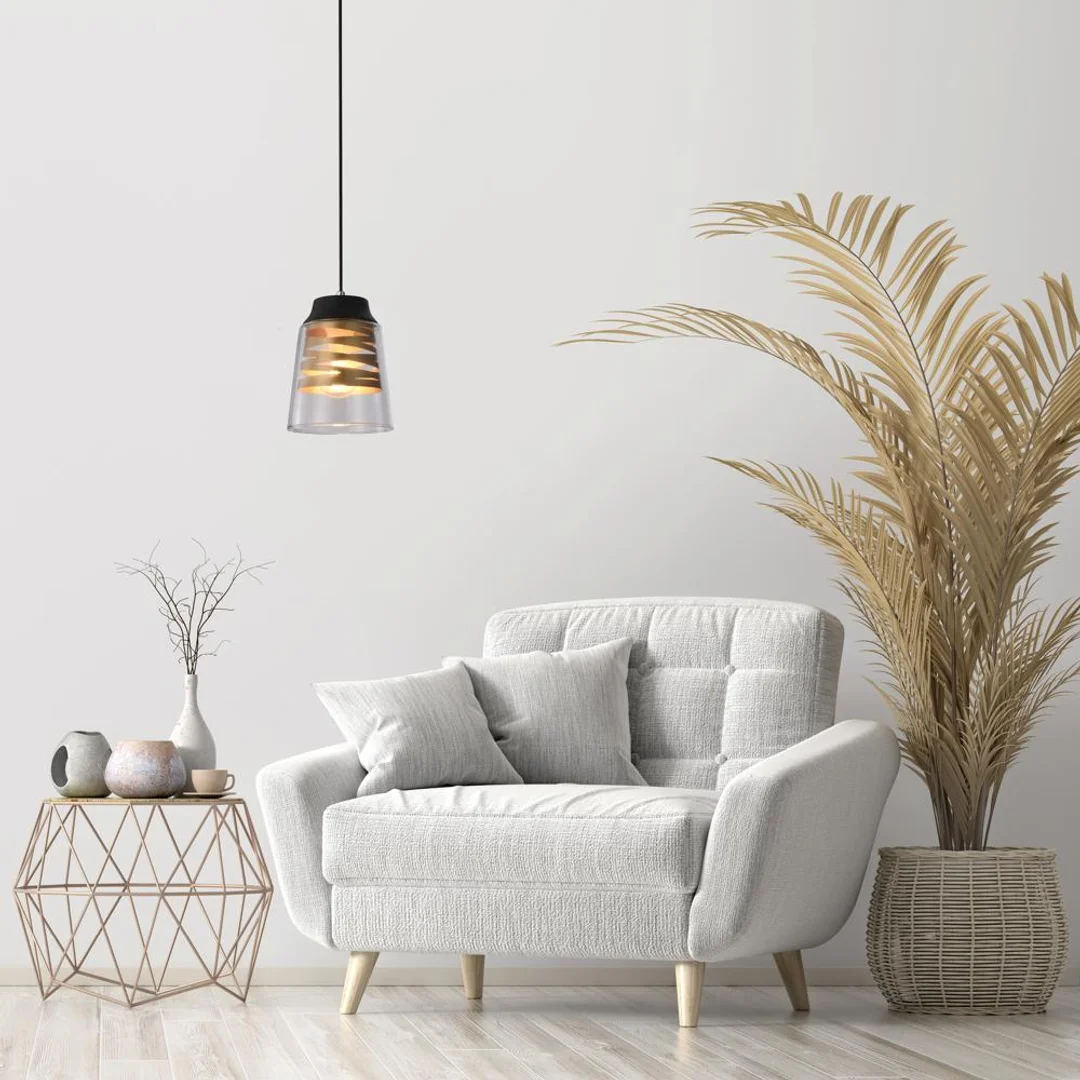 FRESNO LAMPA WISZĄCA CZARNY 1X60W E27 KLOSZ BEZBARWNY — zdjęcie 4